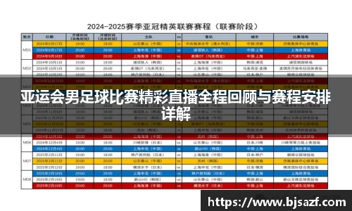 亚运会男足球比赛精彩直播全程回顾与赛程安排详解